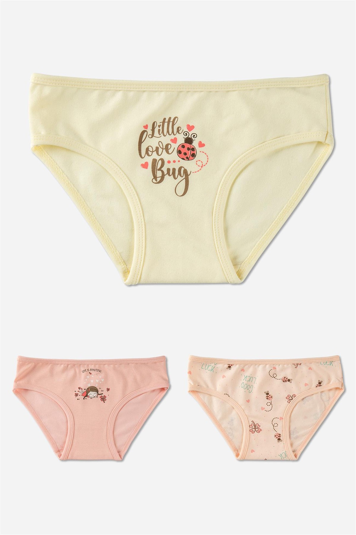 Kız Çocuk Pamuklu Renkli Baskılı Bikini Külot 3'lü Paket 5670 Renkli