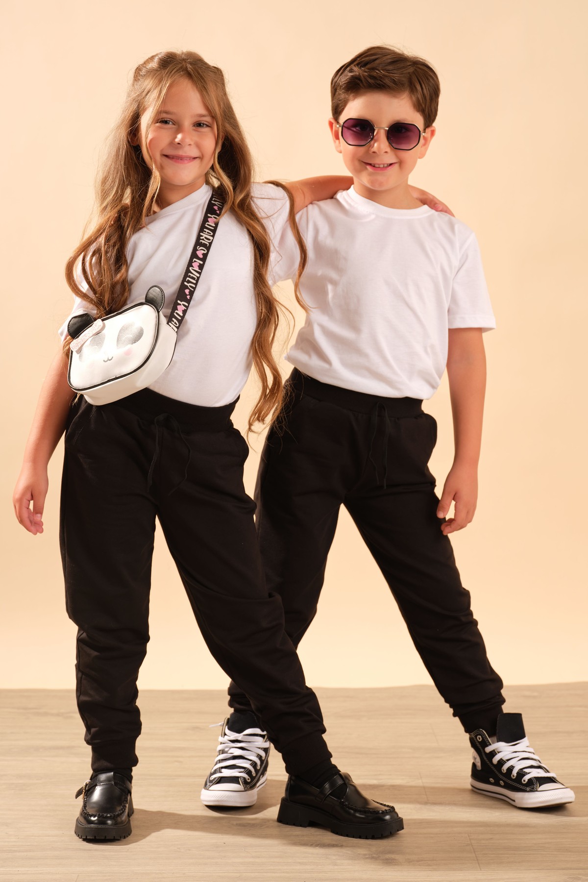Unisex Çocuk Beli Lastikli Cepli Pamuklu Jogger Eşofman Pantolon 9055 Siyah
