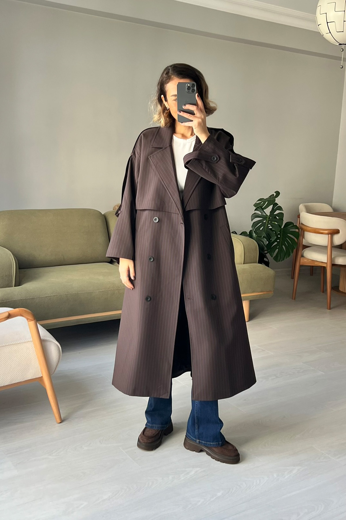 Çizgili, Oversize Trençkot