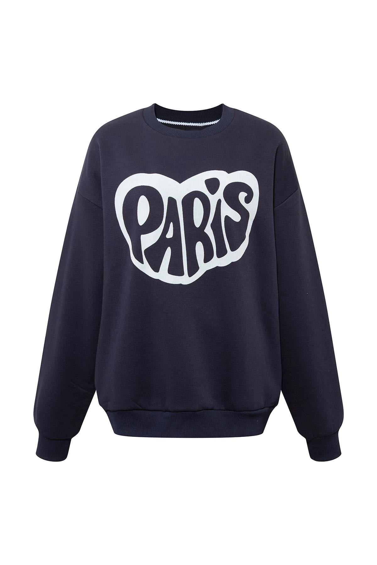 Paris Baskılı Oversize Sweatshirt