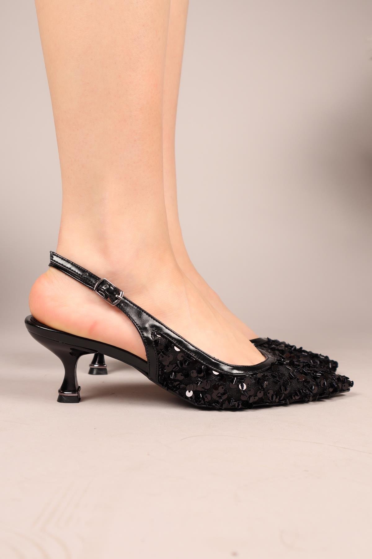 AMORA Pul-Boncuk Stiletto SİYAH