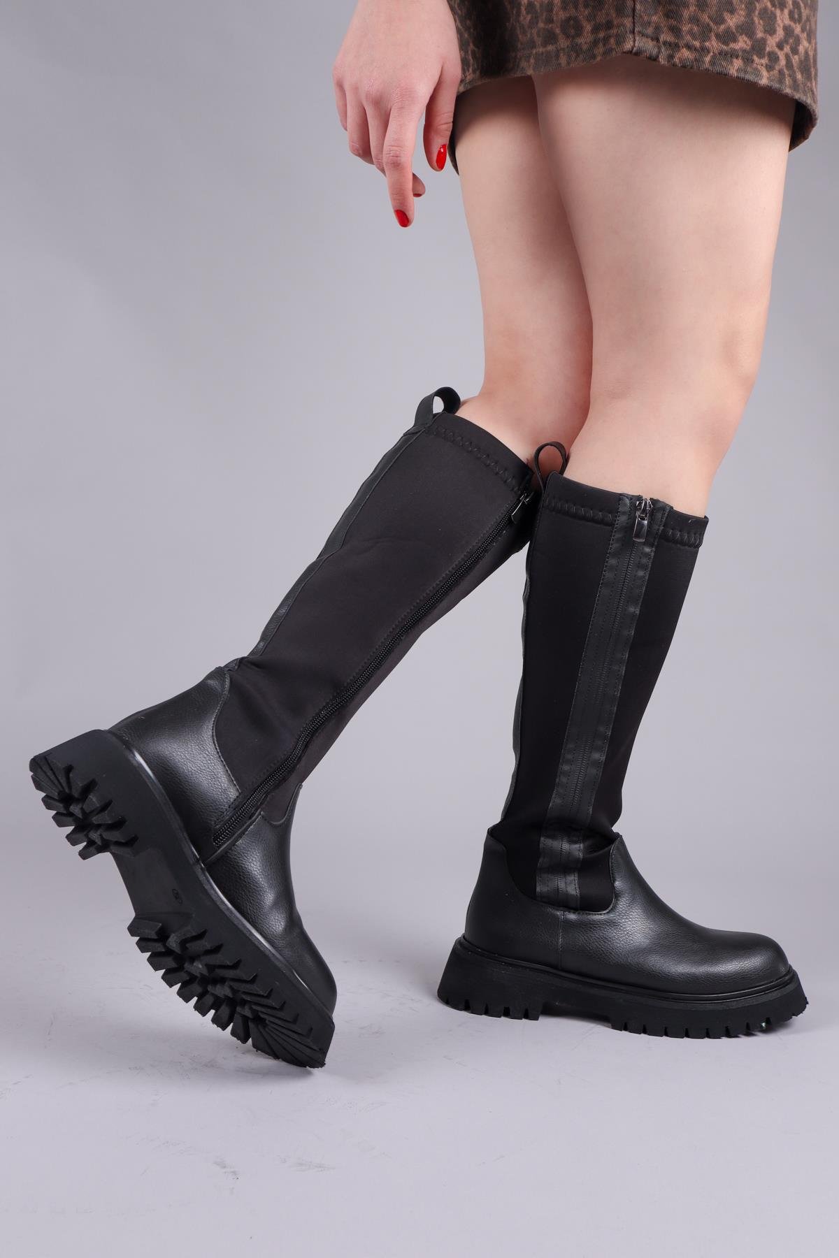 ASTEN Genişletilebilir Fermuarlı Strech Çizme SİYAH 