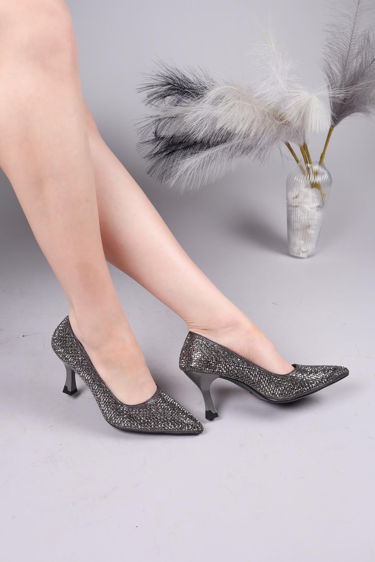 AZUL Sıvama Taşlı Stiletto PLATİN