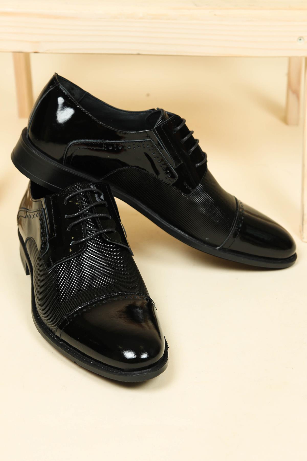 Bağcıklı Rugan Erkek Klasik Ayakkabı SİYAH