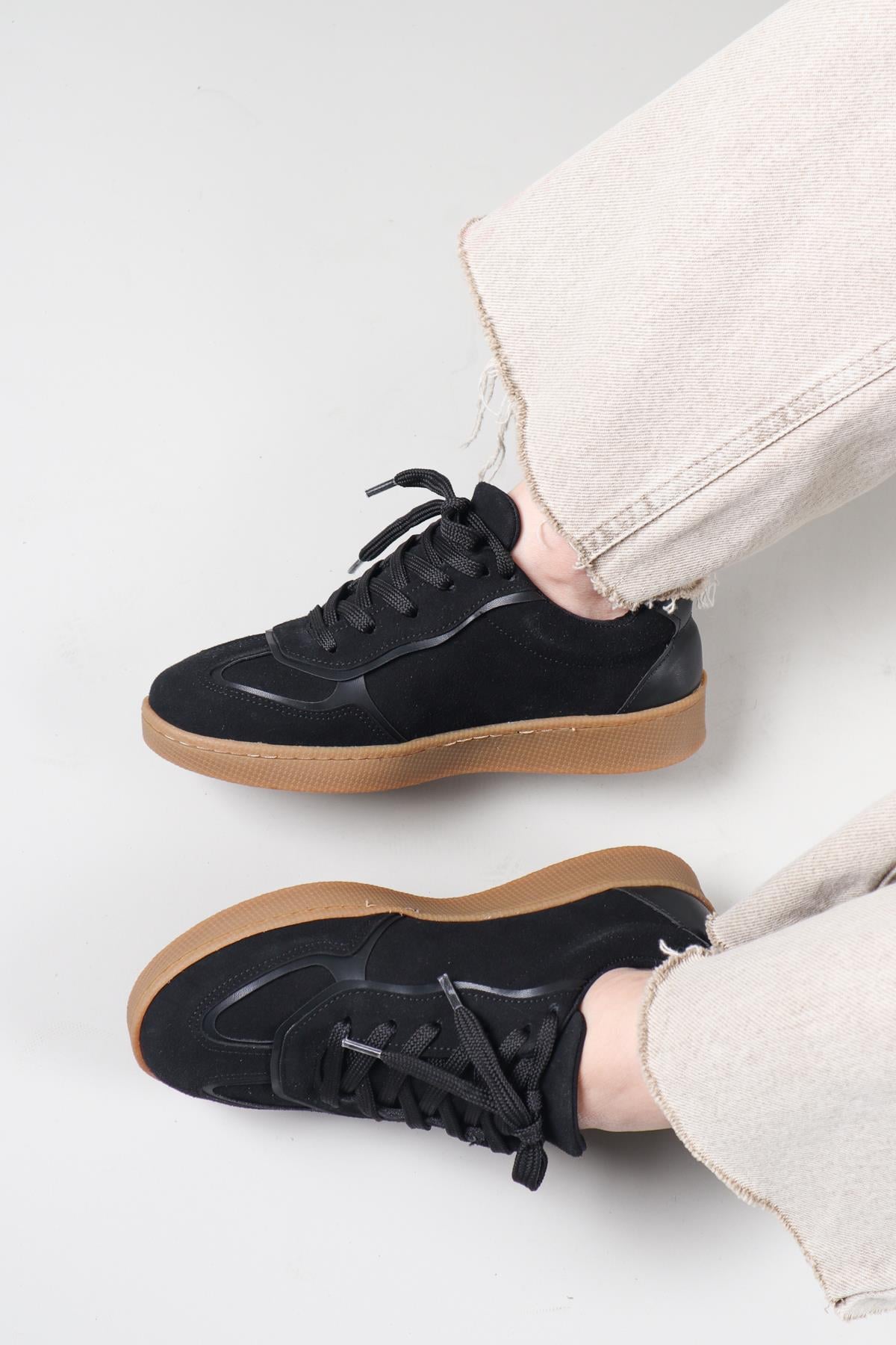 BANTE Cilt Garnili Süet Sneakers SİYAH