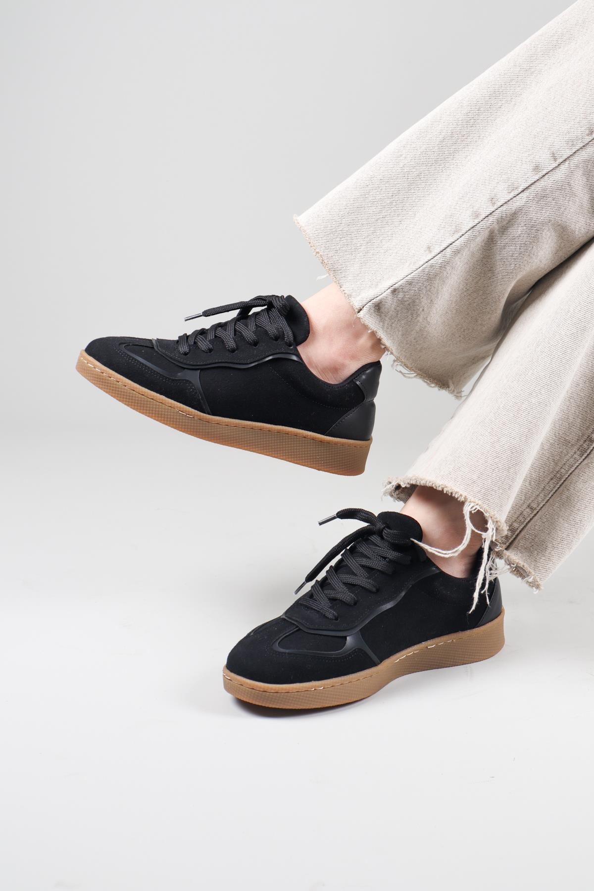 BANTE Cilt Garnili Süet Sneakers SİYAH
