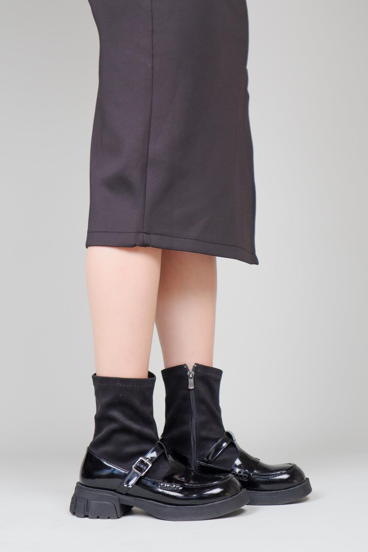 BRANKA Rugan-Süet Kemerli Bot SİYAH