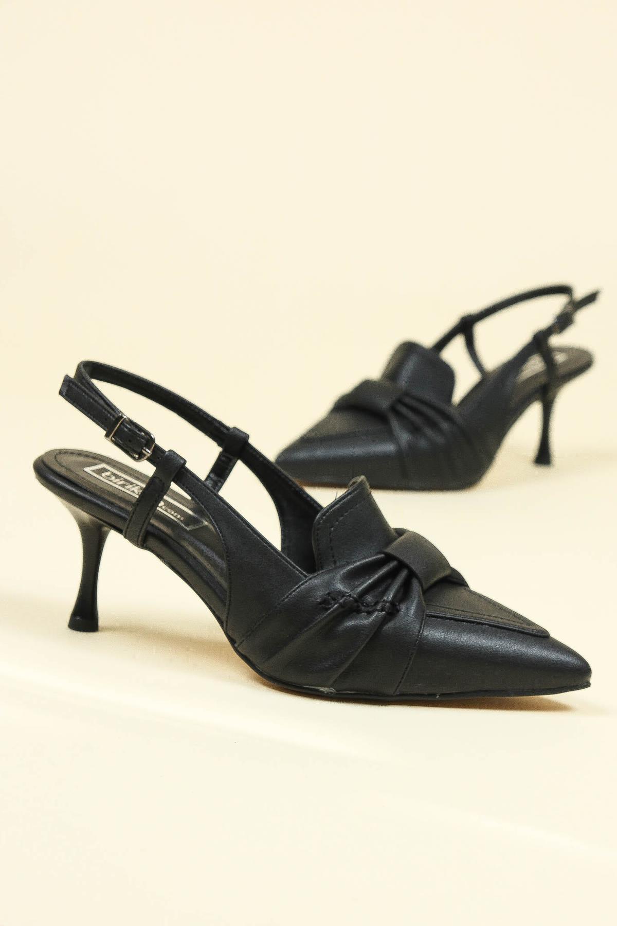 Büzgü Fiyonklu Stiletto SİYAH
