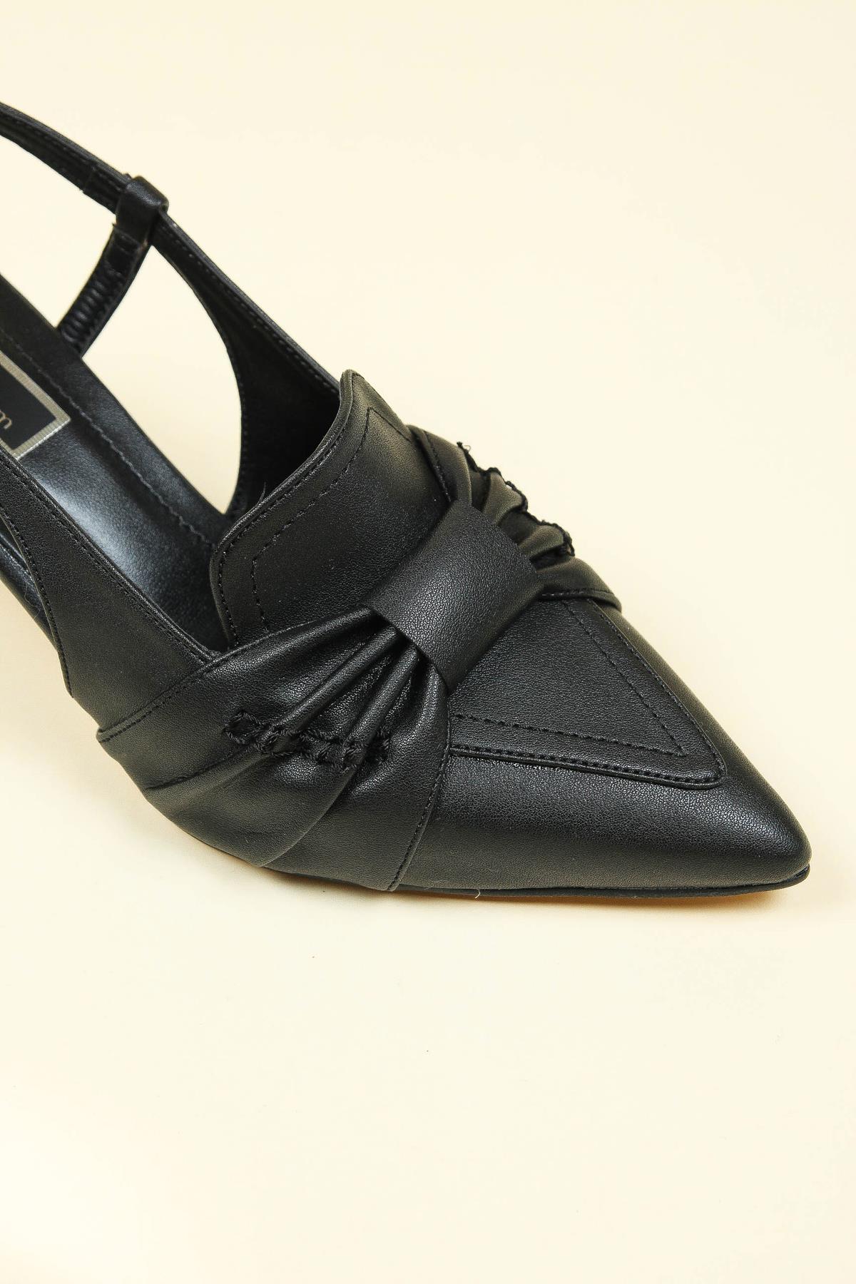 Büzgü Fiyonklu Stiletto SİYAH