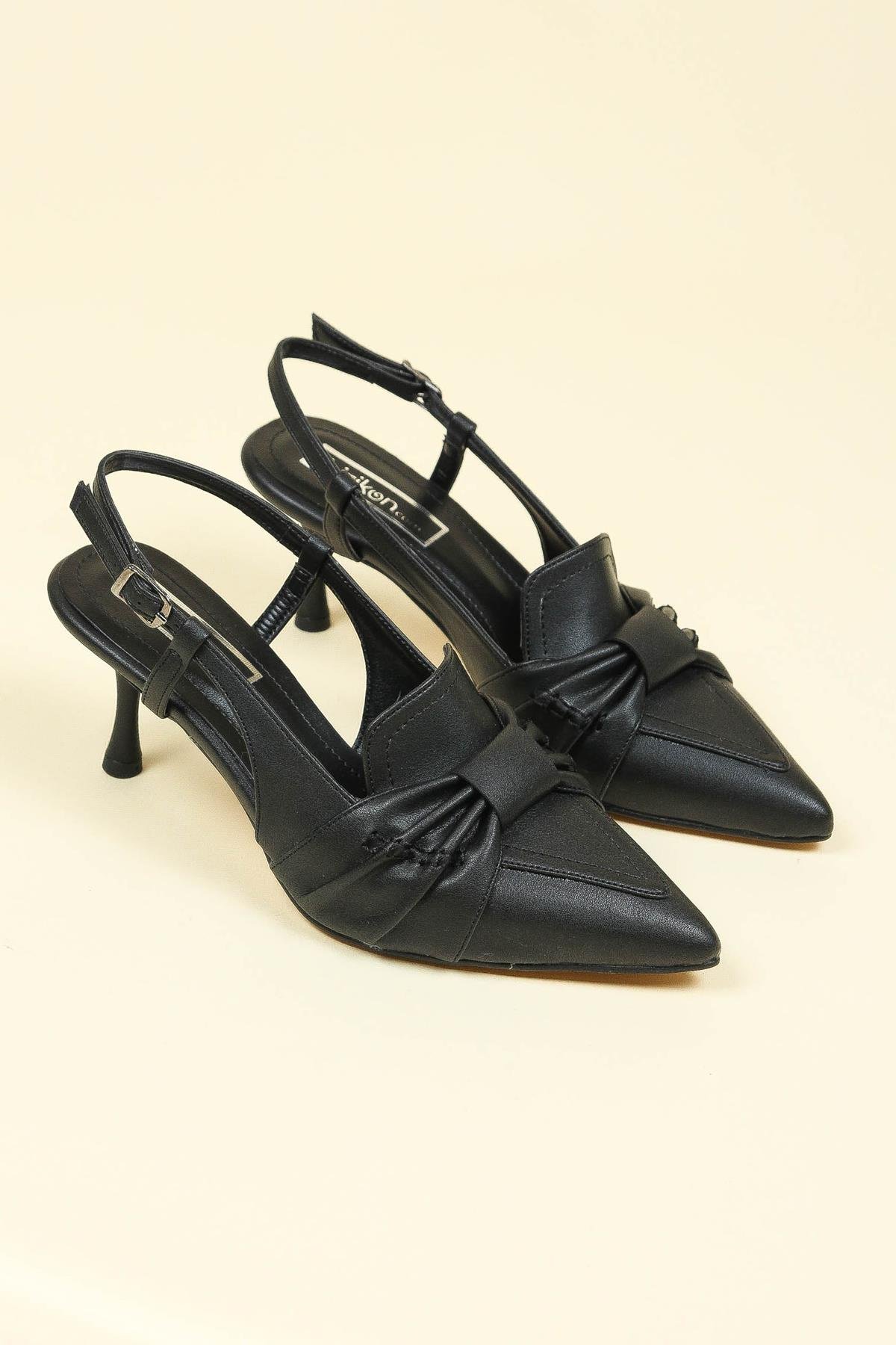 Büzgü Fiyonklu Stiletto SİYAH