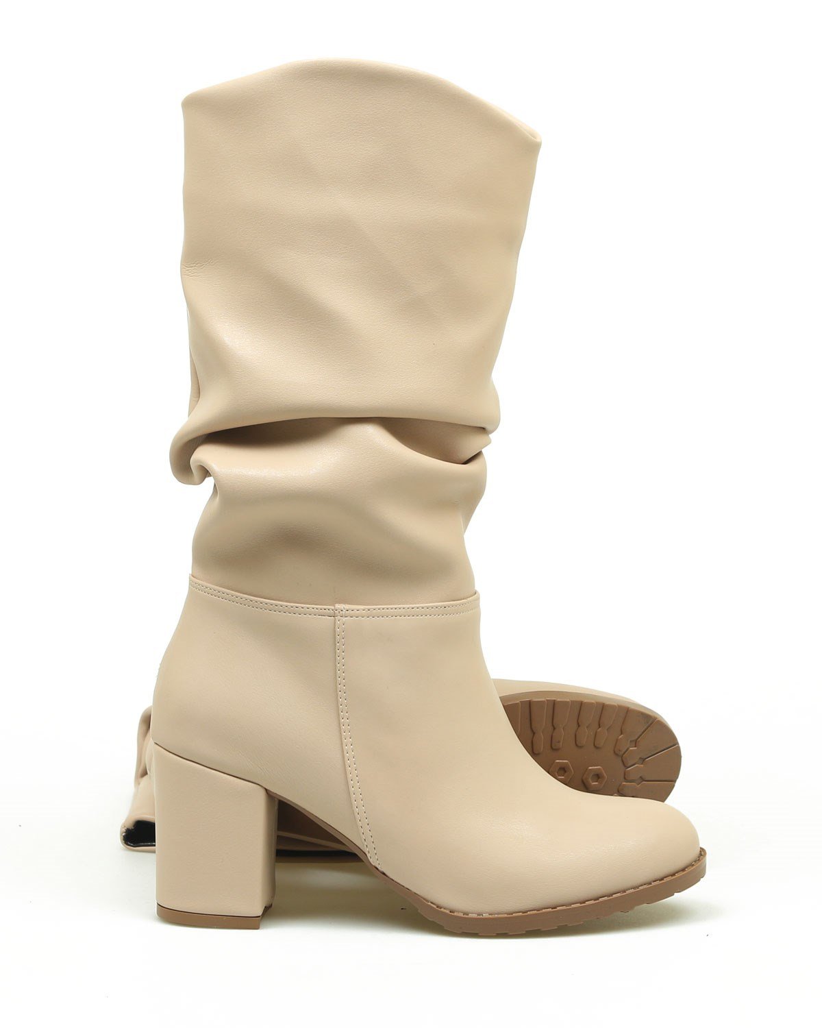 Büzgülü Alçak Topuklu Yarım Çizme NUDE