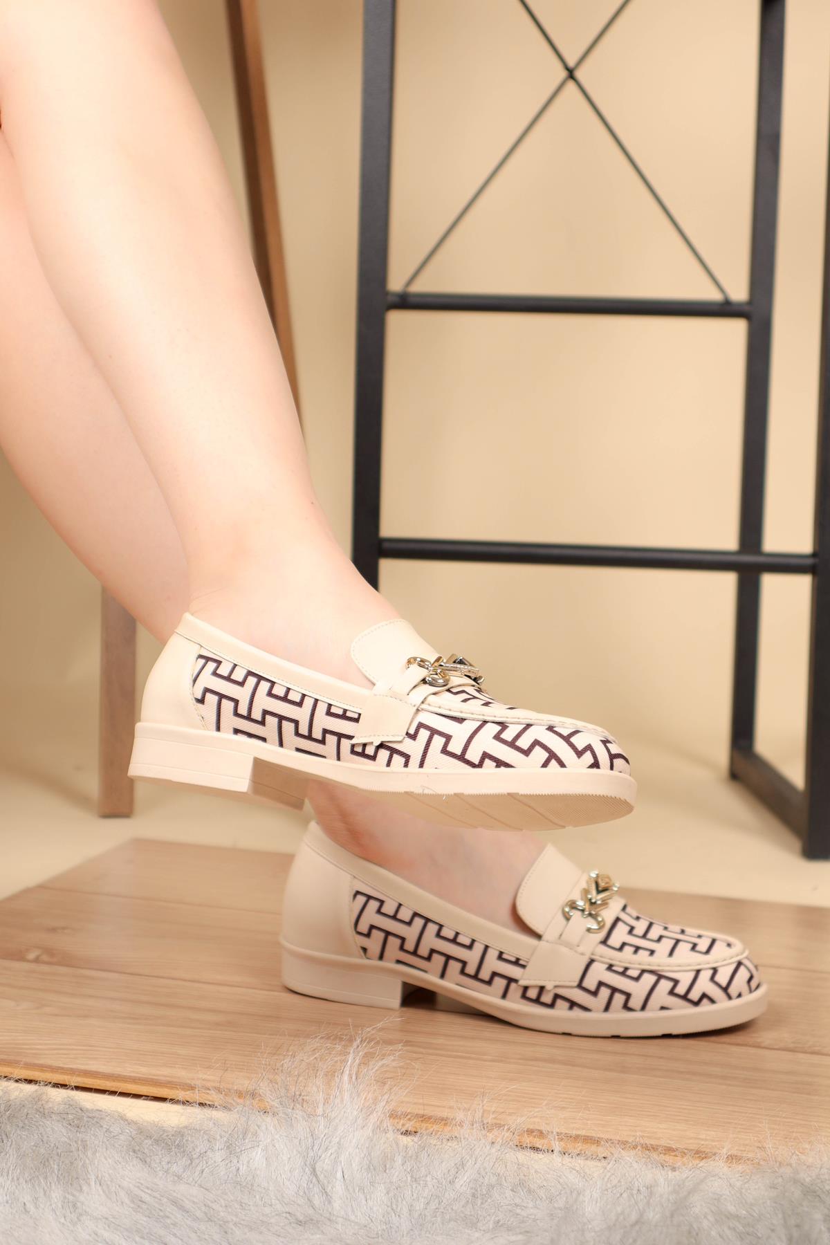 Cilt Garnili Baskılı Loafer KREM