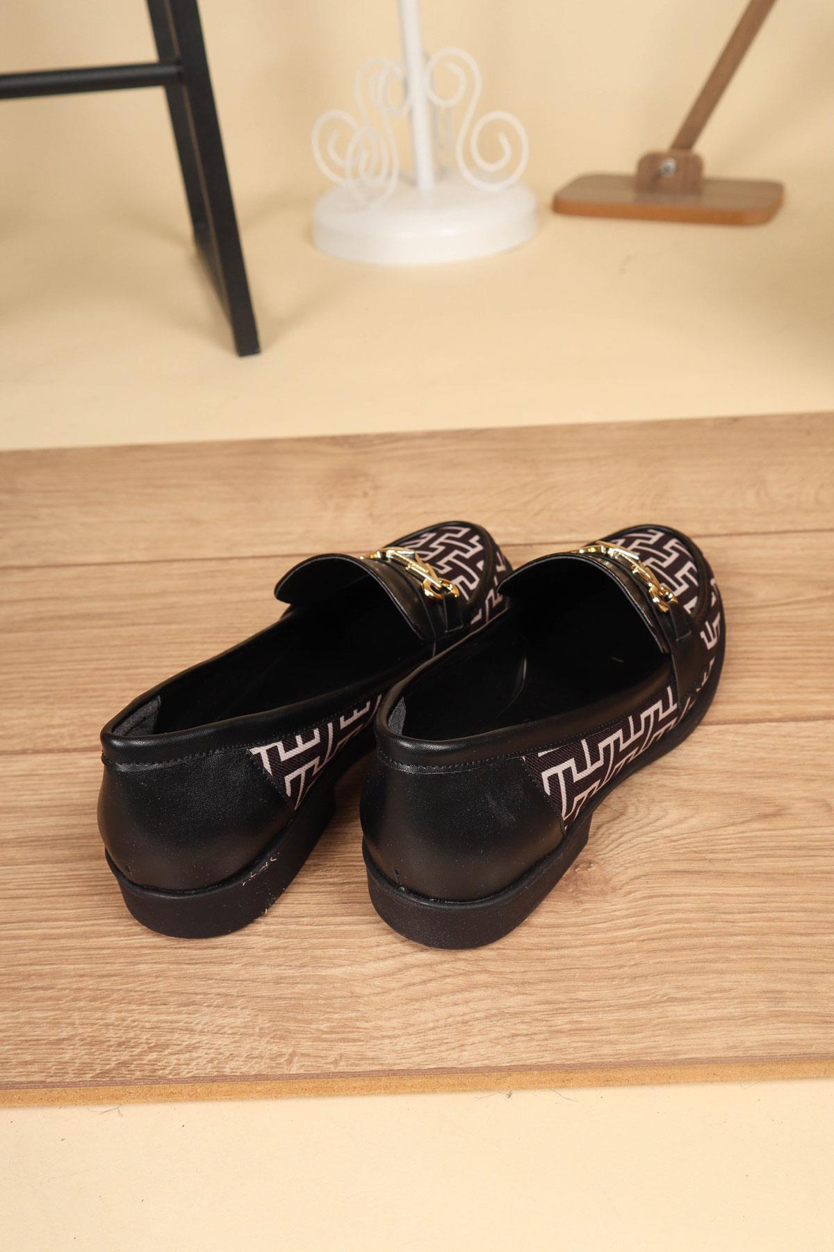 Cilt Garnili Baskılı Loafer SİYAH