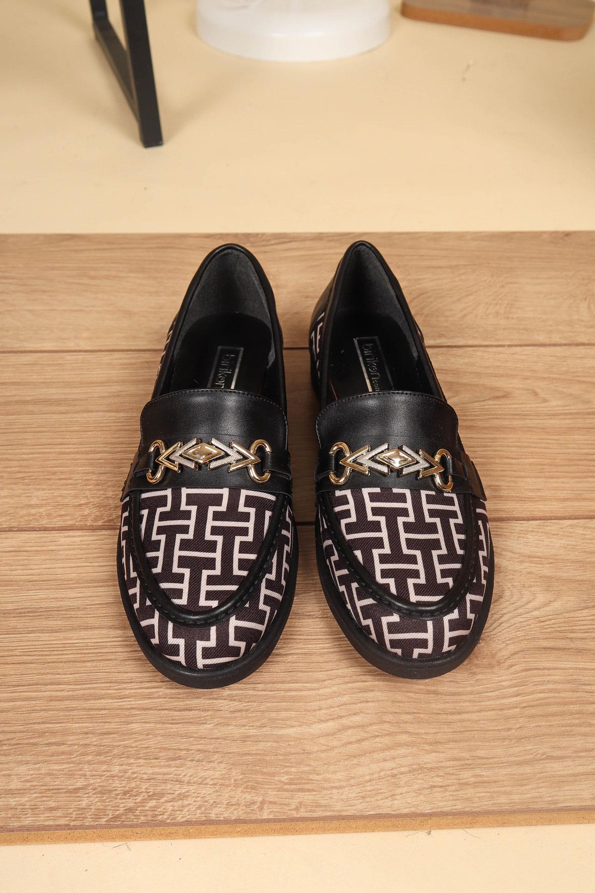 Cilt Garnili Baskılı Loafer SİYAH