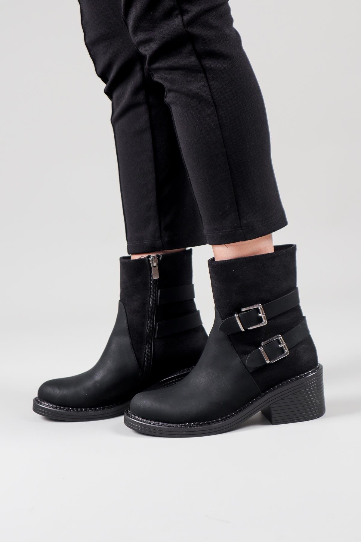 ELİSKA Çift Tokalı Bot SİYAH