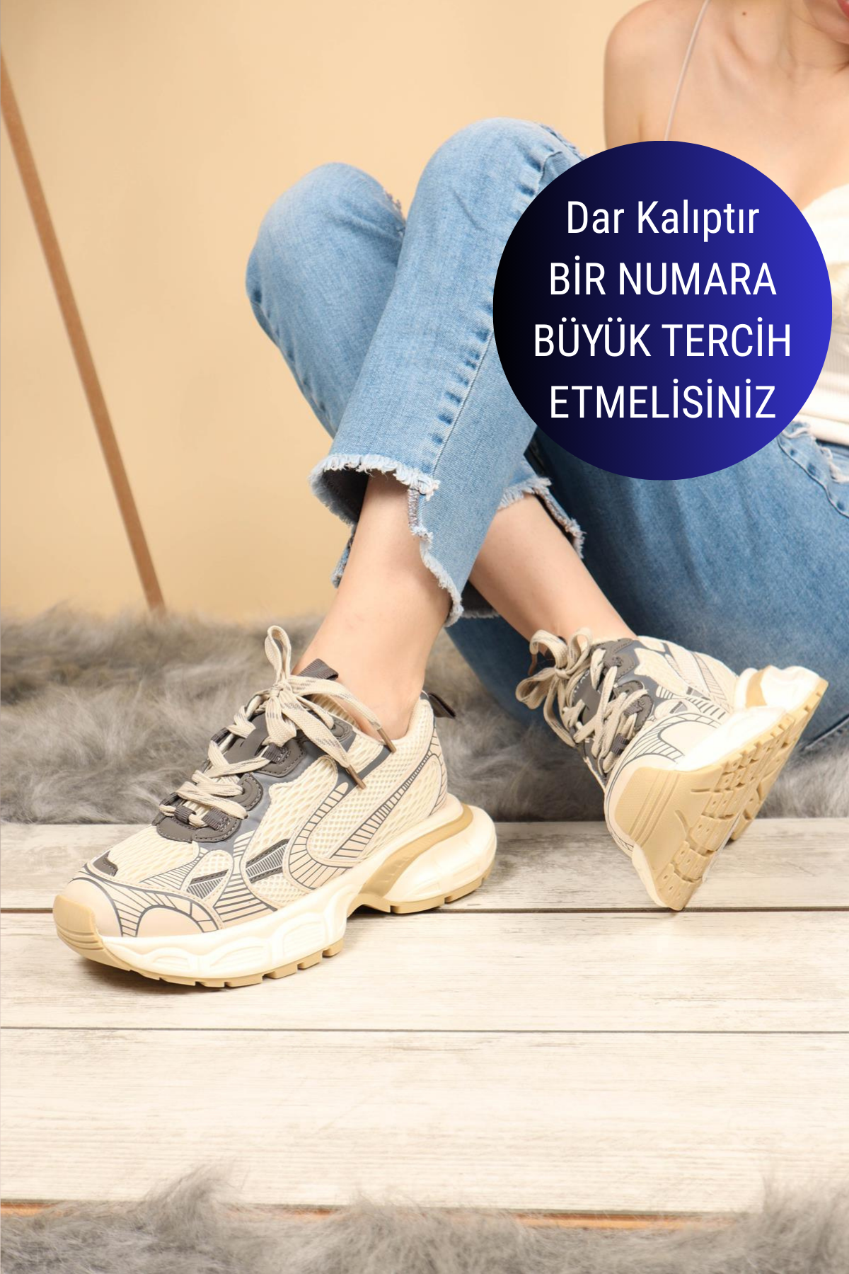 GUJA Cilt File Garnili Kalın Taban  Spor Ayakkabı BEJ