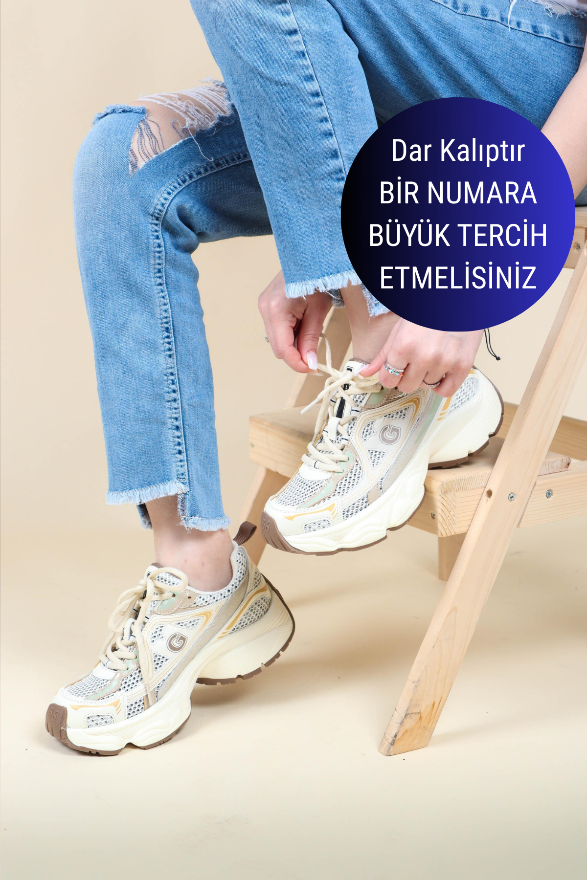 GUJA File Kalın Taban Spor Ayakkabı BEJ