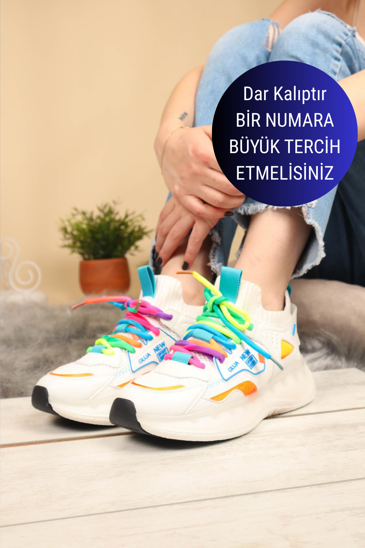 GUJA Renkli Bağcıklı Triko Unisex Spor Ayakkabı BEYAZ