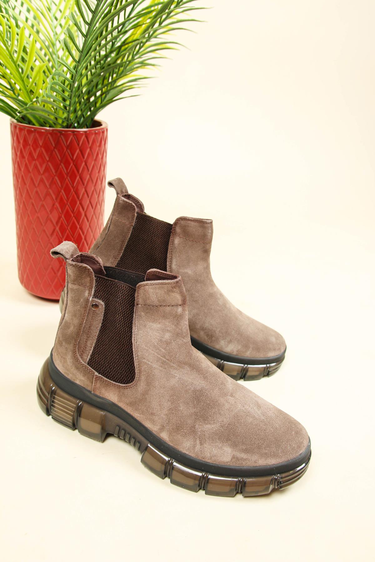 Hakiki Deri Süet Lastikli Erkek Bot KAHVEERKEK