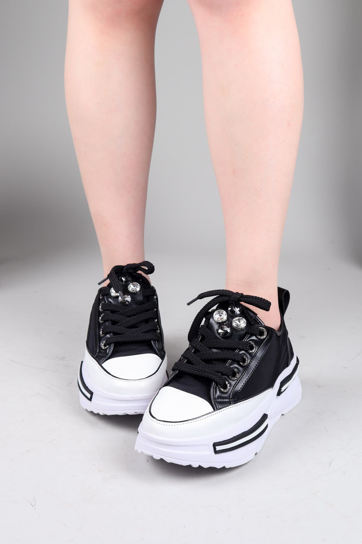 JEM Cilt Garnili Kalın Tabanlı Paraşüt Sneakers SİYAH