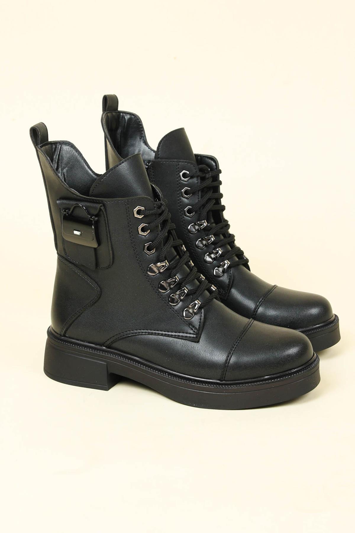 Kapsüllü Çanta Tokalı Bot SİYAH