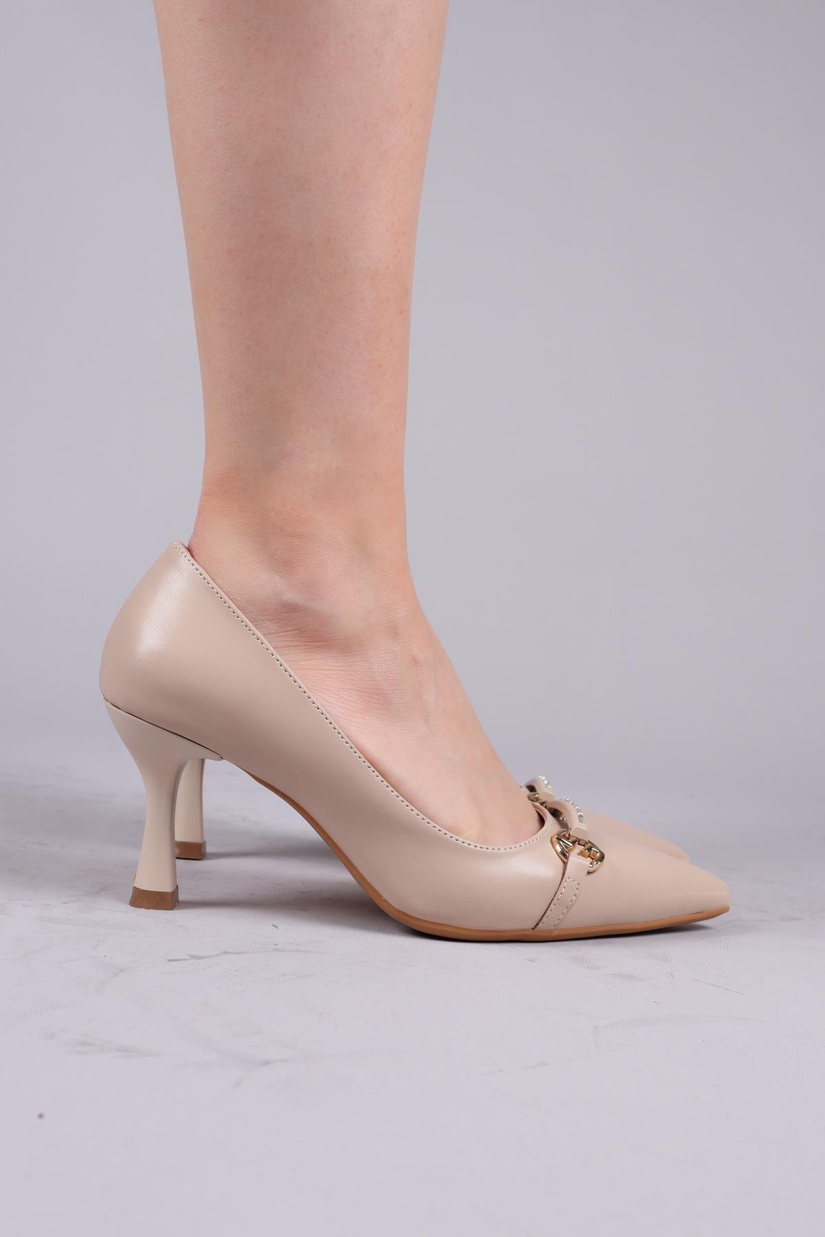 LEPEL Taşlı Gold Tokalı Stiletto BEJ