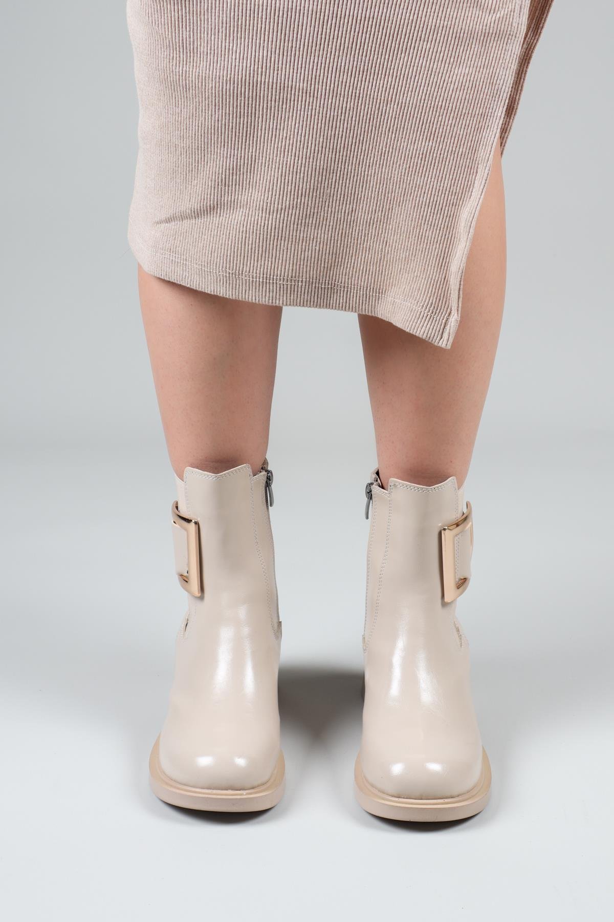 MARİ Gold Tokalı Kadın Topuklu Bot TEN