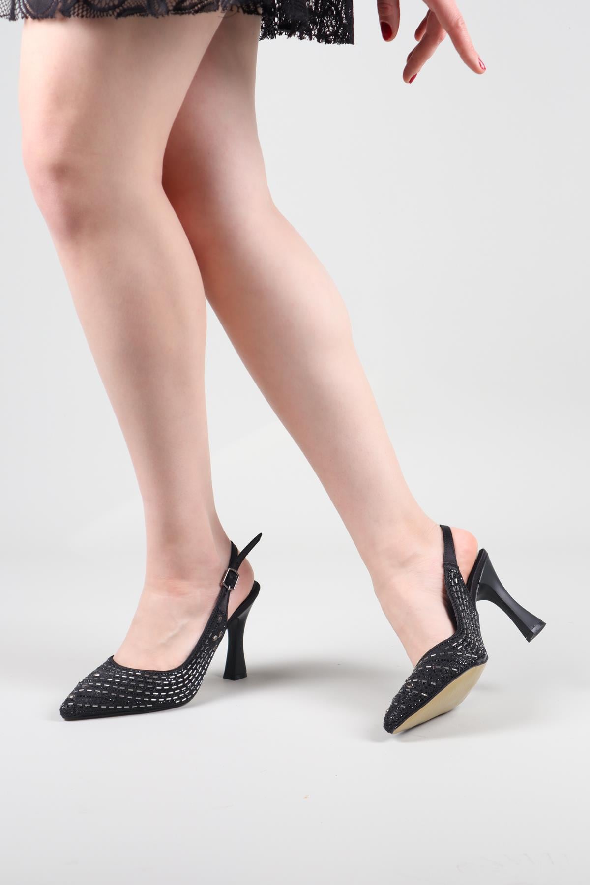 MELK Damla Taşlı Arka Açık Stiletto SİYAH