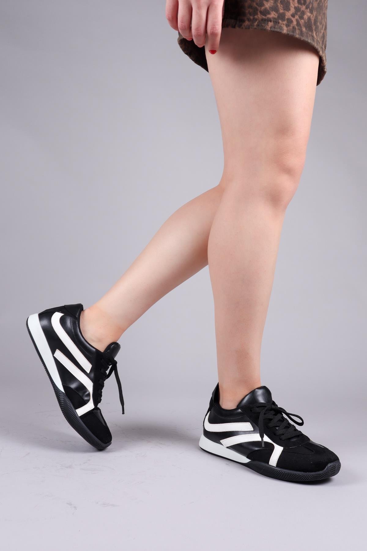 ORSA Cilt Süet Garnili Sneakers SİYAH