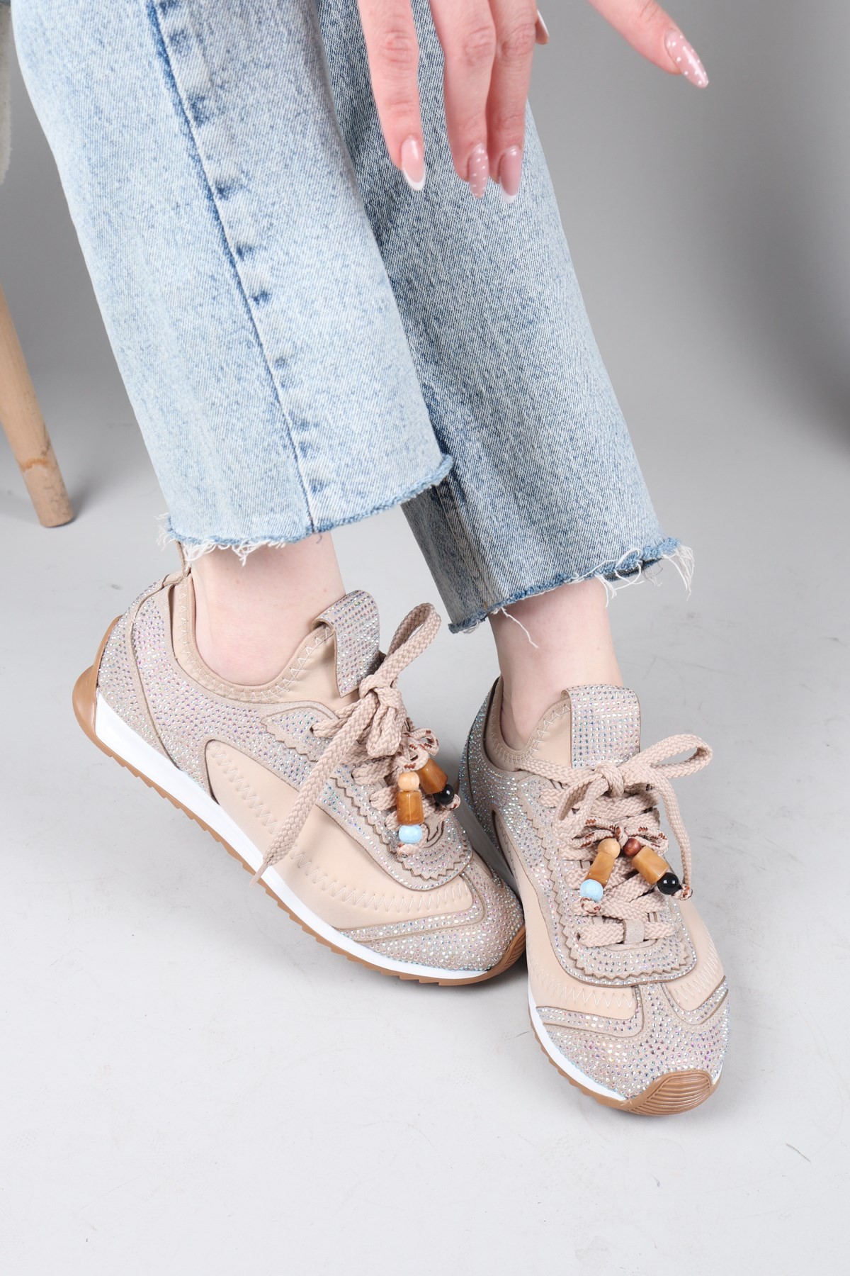 PALMAS Taş Detaylı Strech Sneakers BEJ