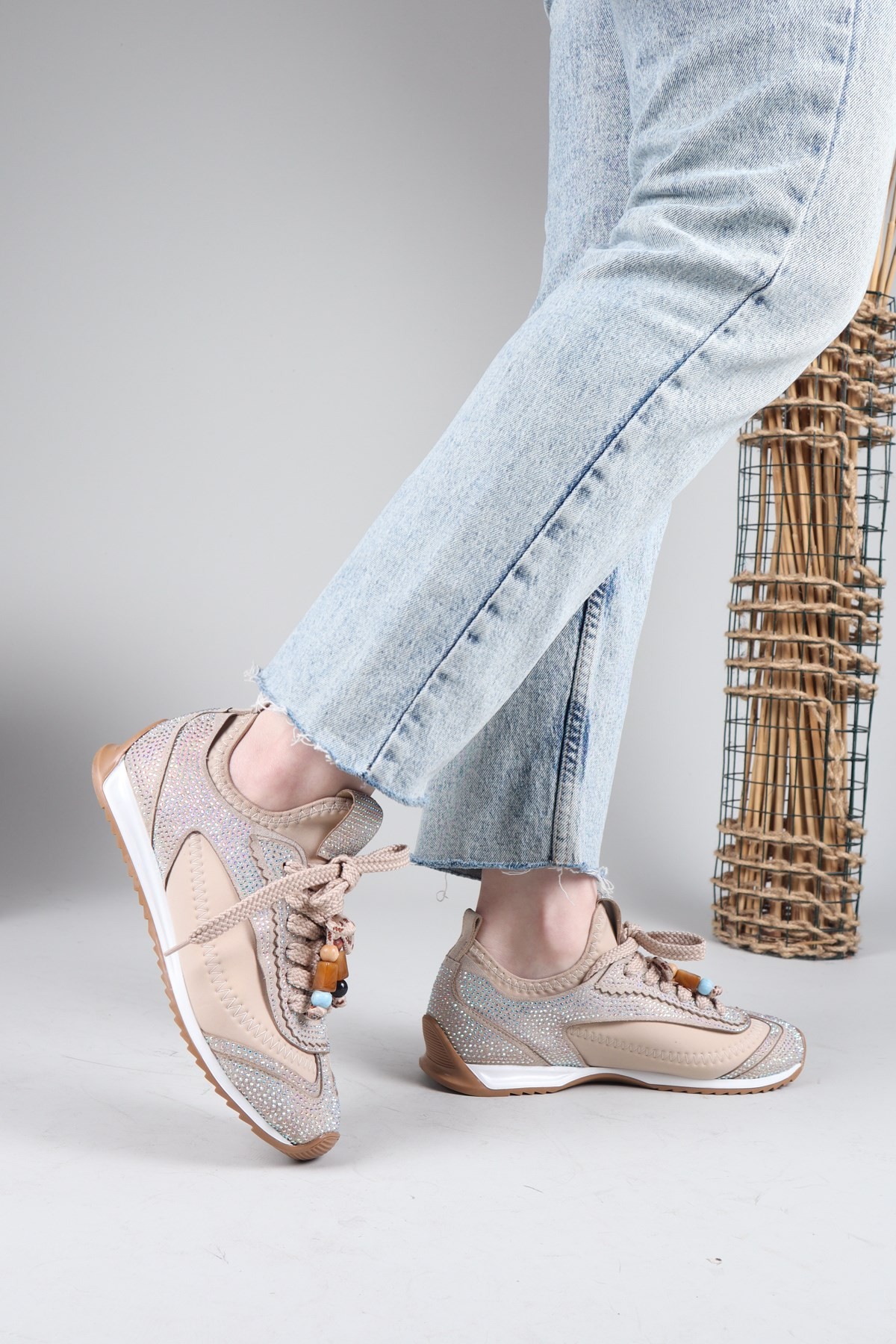 PALMAS Taş Detaylı Strech Sneakers BEJ