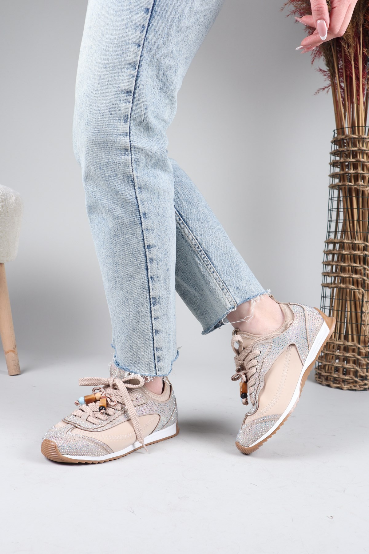PALMAS Taş Detaylı Strech Sneakers BEJ