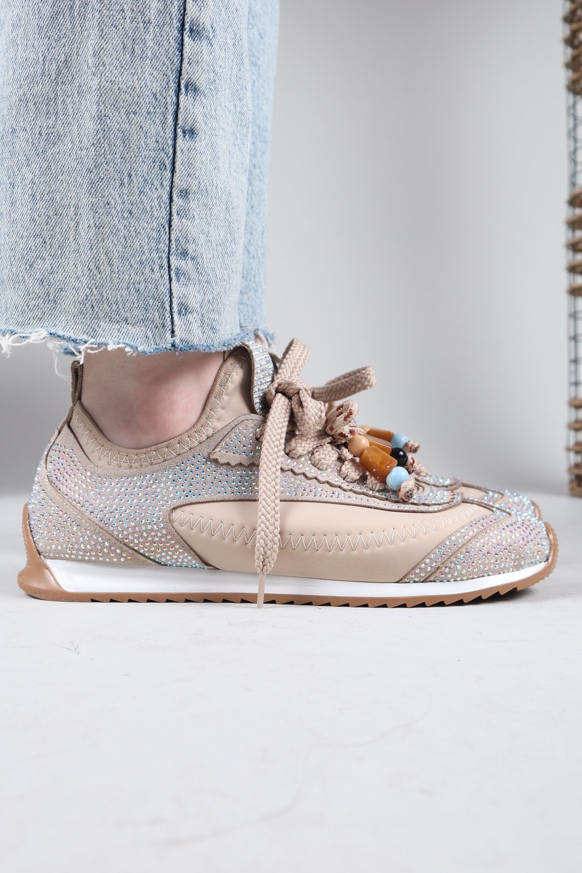 PALMAS Taş Detaylı Strech Sneakers BEJ