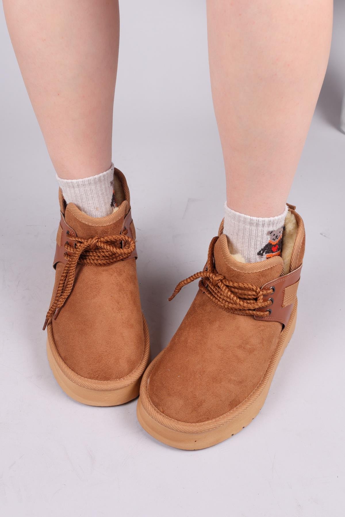 PUFF İçi Suni Kürklü Süet Bot TABA