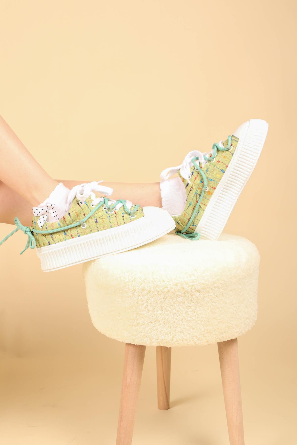 Renkli Keten Sneakers YEŞİL