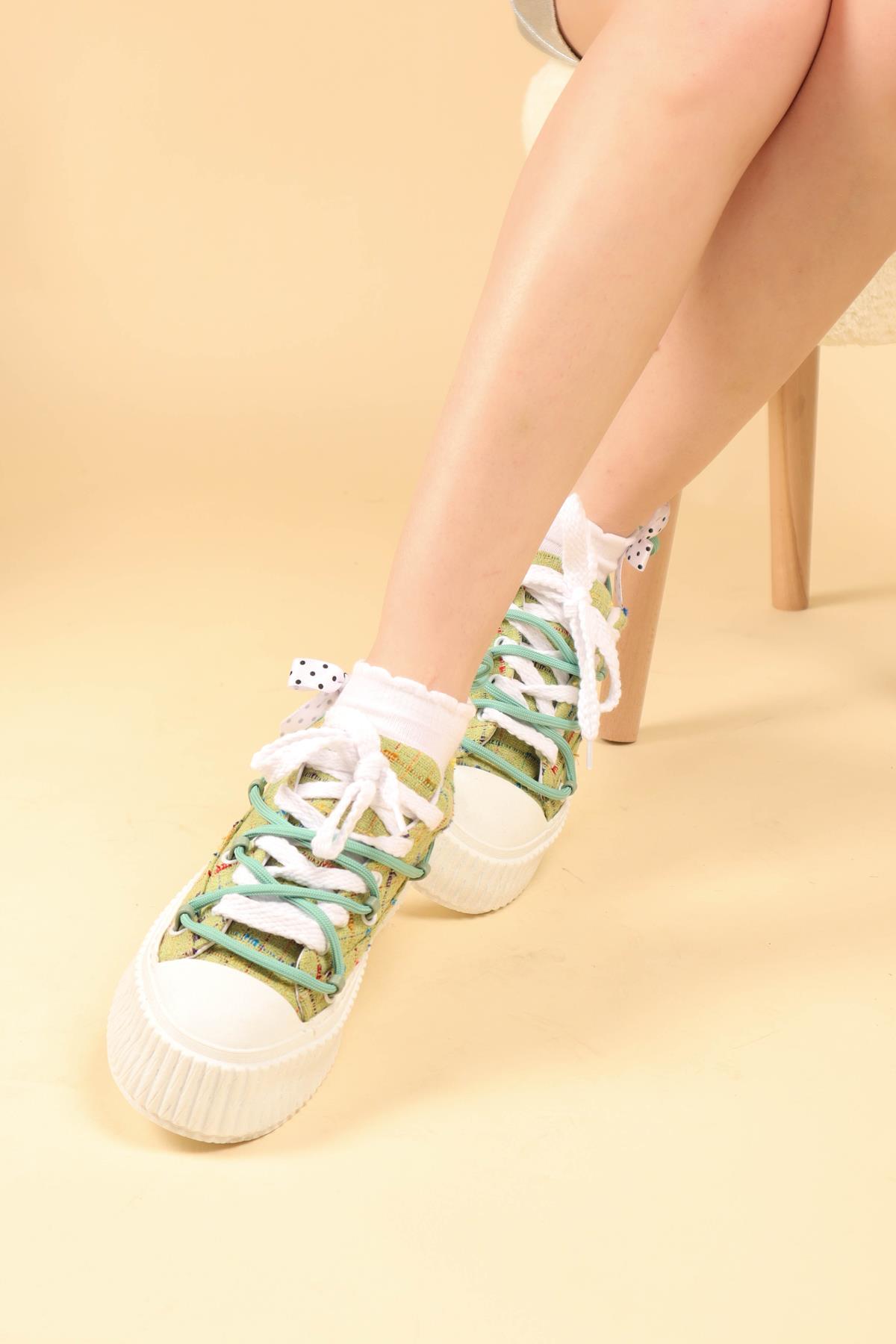 Renkli Keten Sneakers YEŞİL