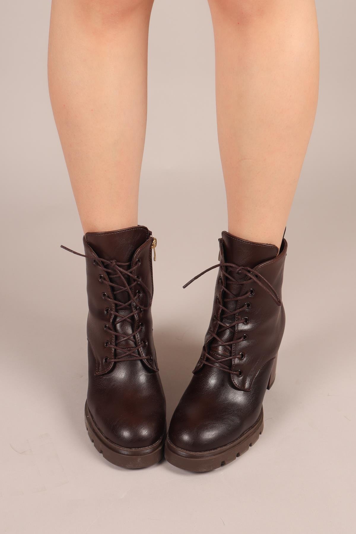 ROSTOCK Bağcık Aksesuarlı Topuklu Bot KAHVERENGİ