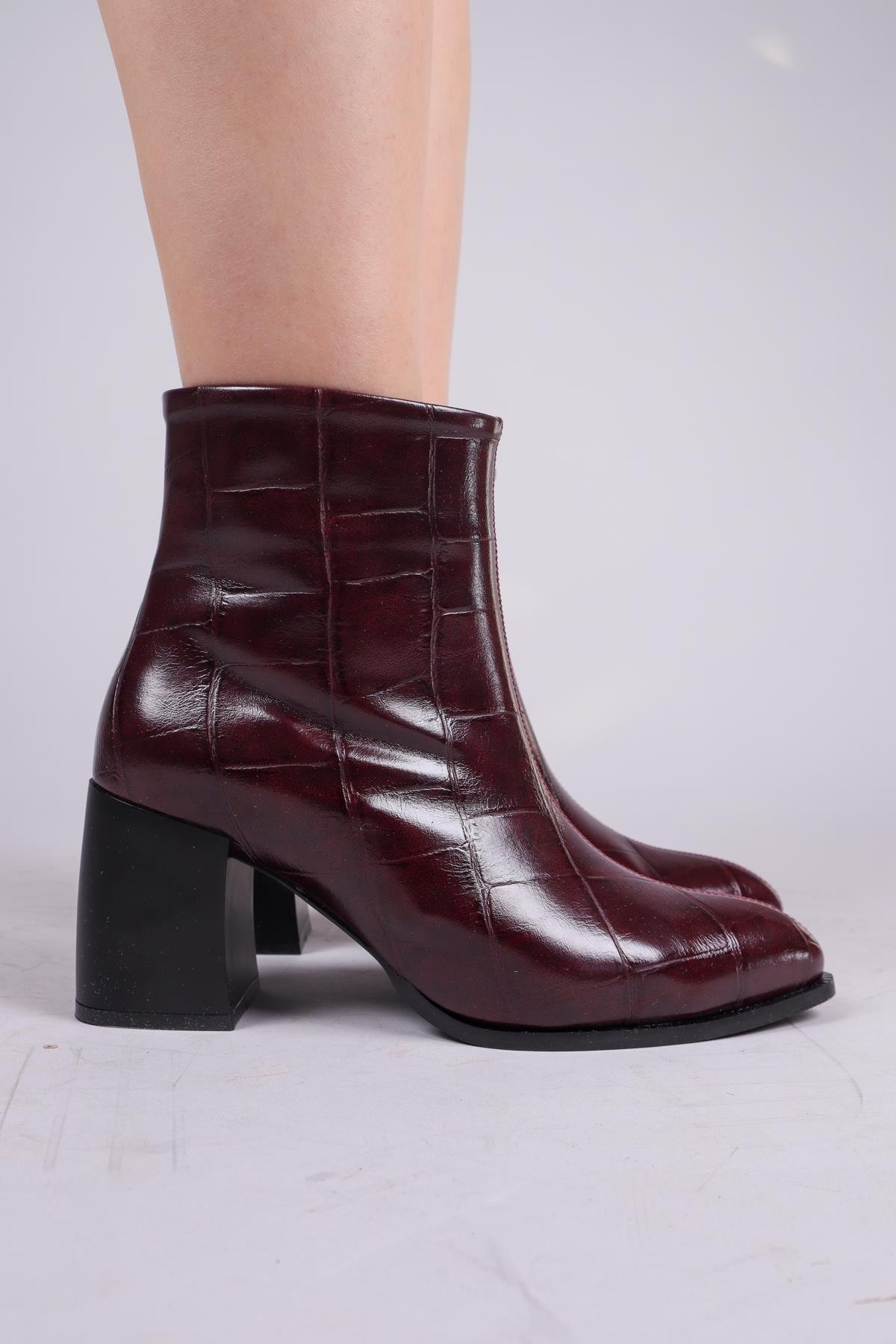 SCARLET Kroko Topuklu Bot BORDO