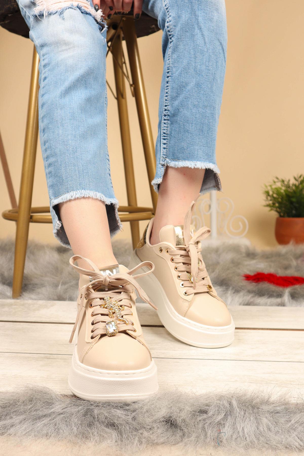 Taş Aksesuarlı Sneakers KREM