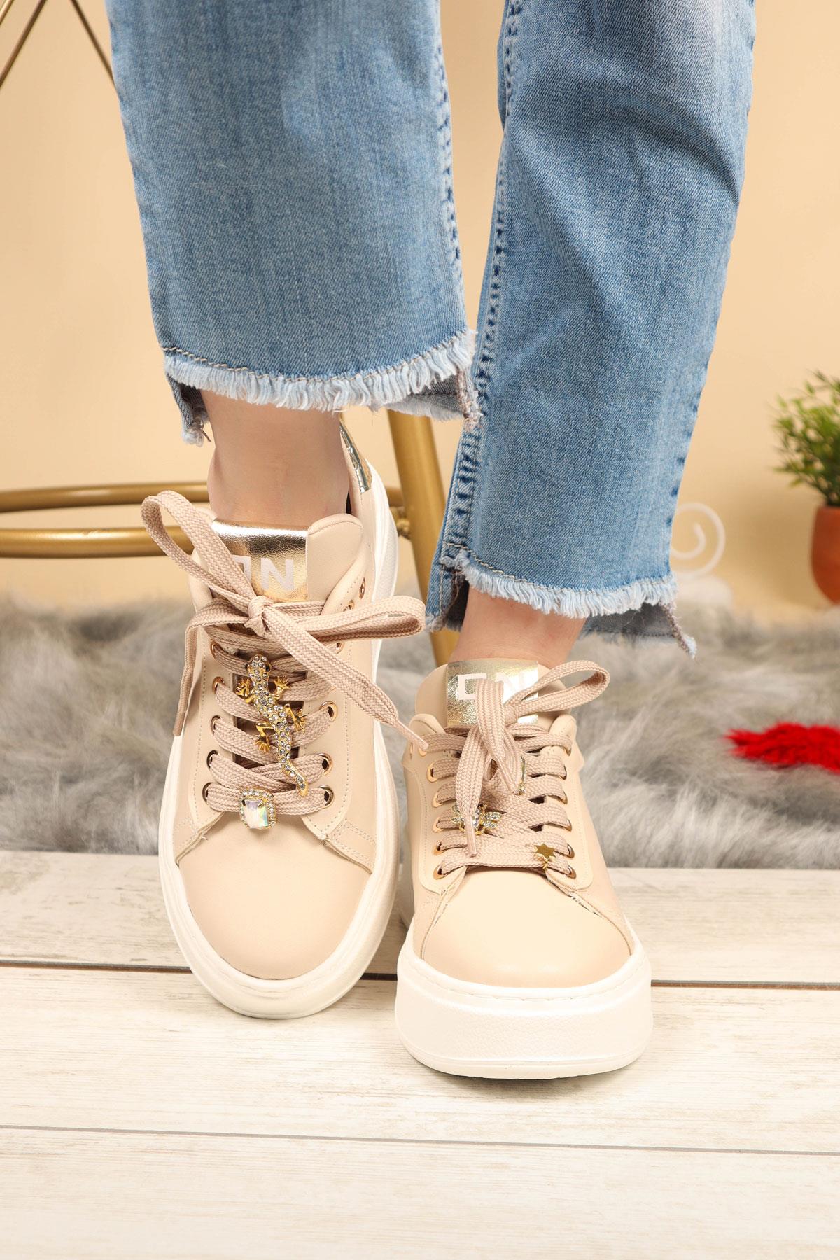Taş Aksesuarlı Sneakers KREM