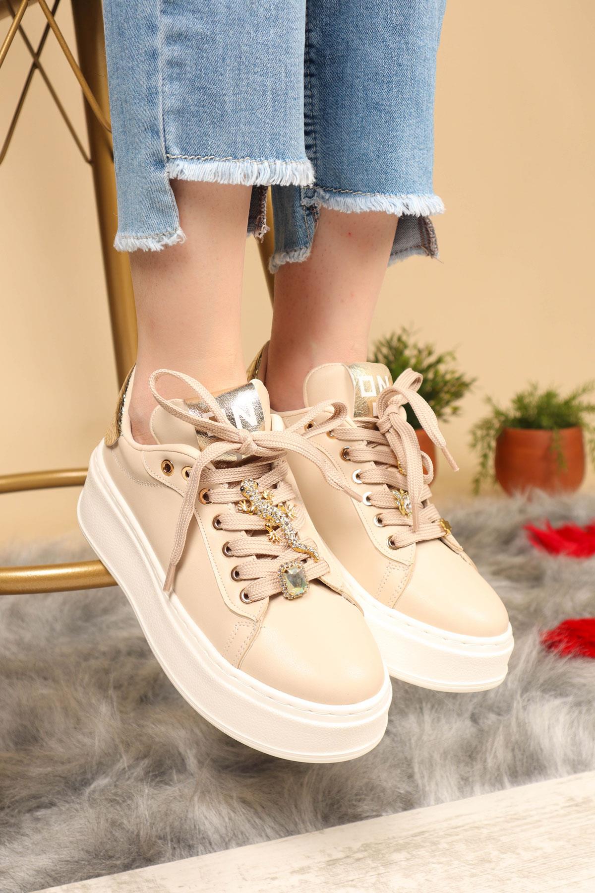 Taş Aksesuarlı Sneakers KREM