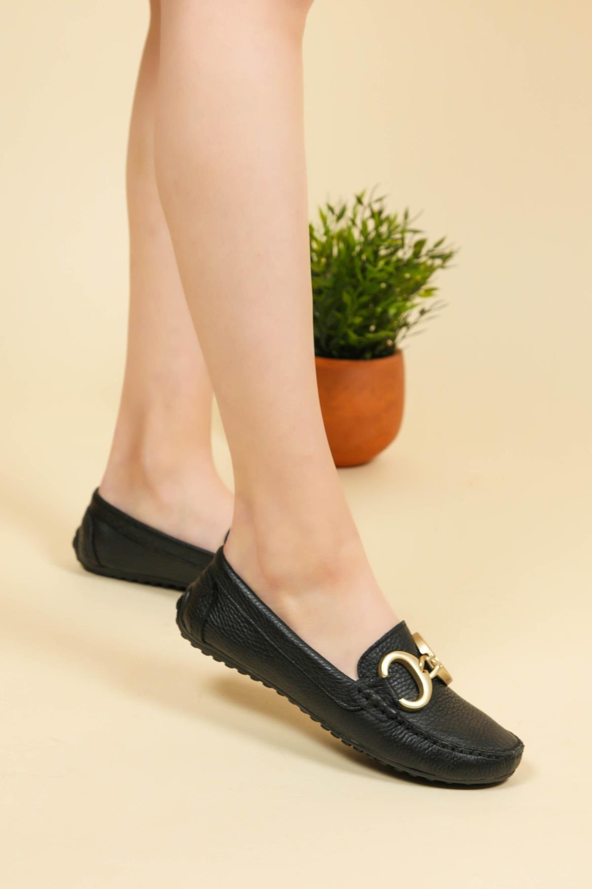 %100 Hakiki Deri Tokalı Loafer SİYAHBABET