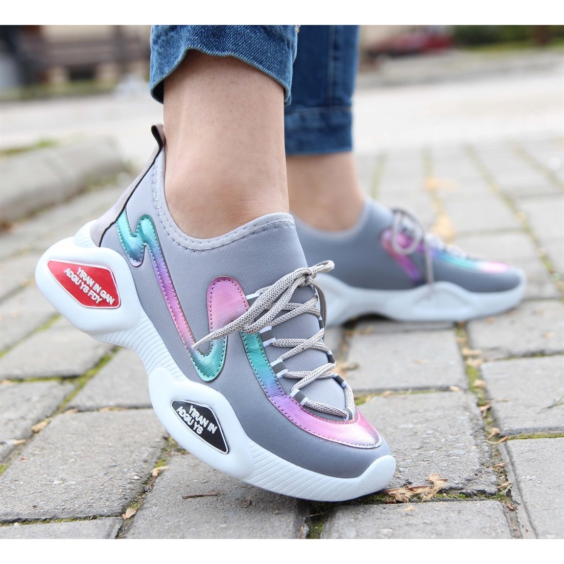 2020/Multi Detaylı Gri Strech Bayan Spor AyakkabıSPOR AYAKKABI