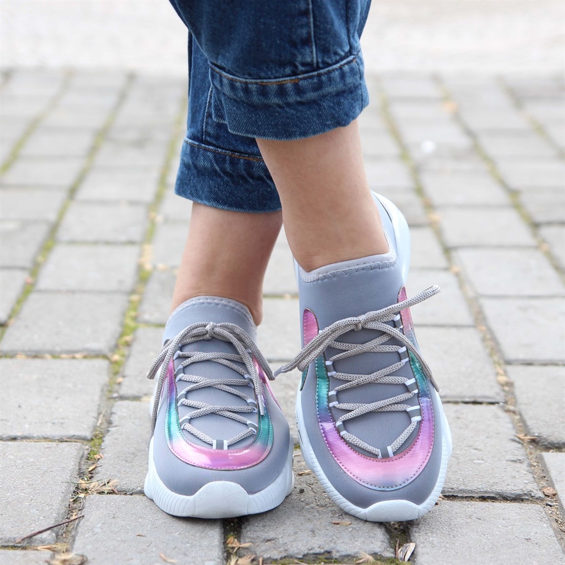 2020/Multi Detaylı Gri Strech Bayan Spor AyakkabıSPOR AYAKKABI