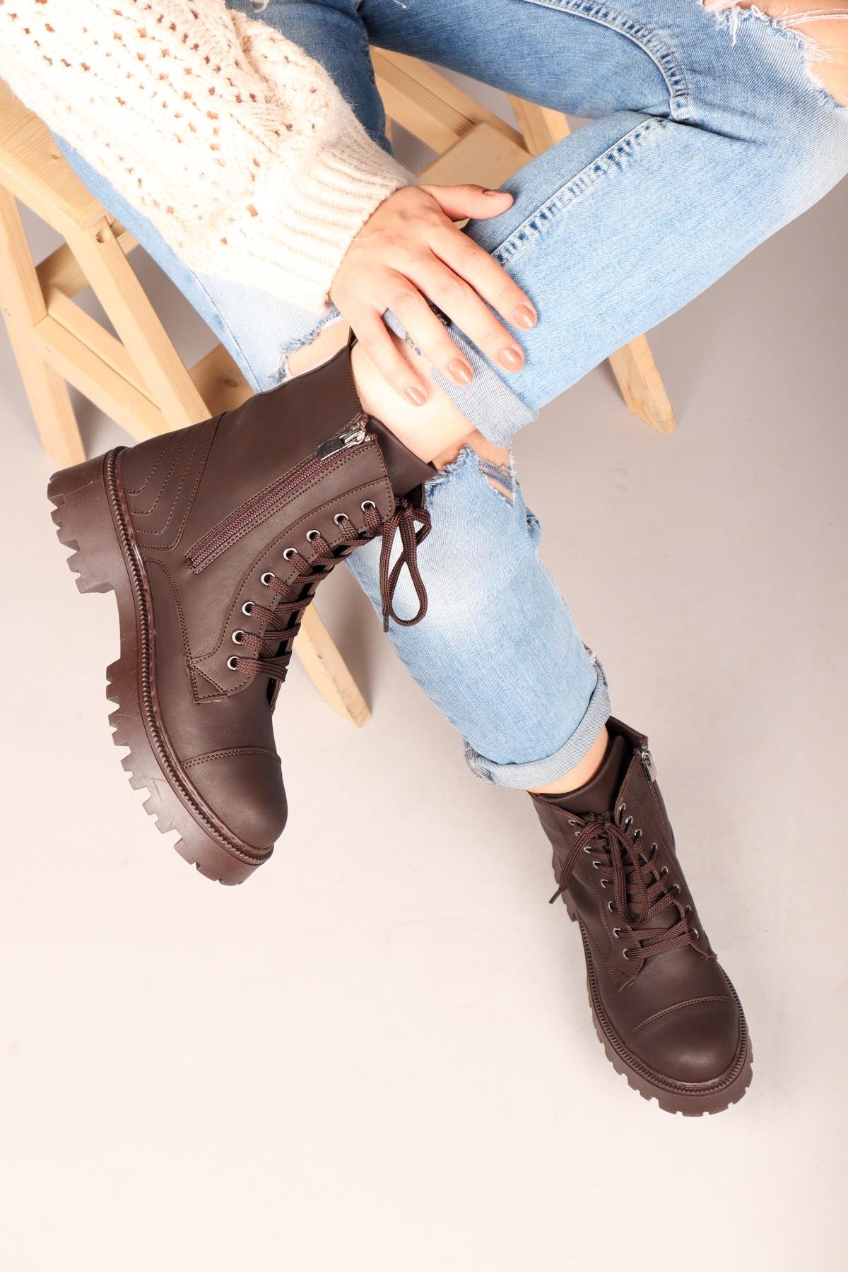 ADRİENN Dikiş Detaylı Kadın Bot KAHVERENGİBOT