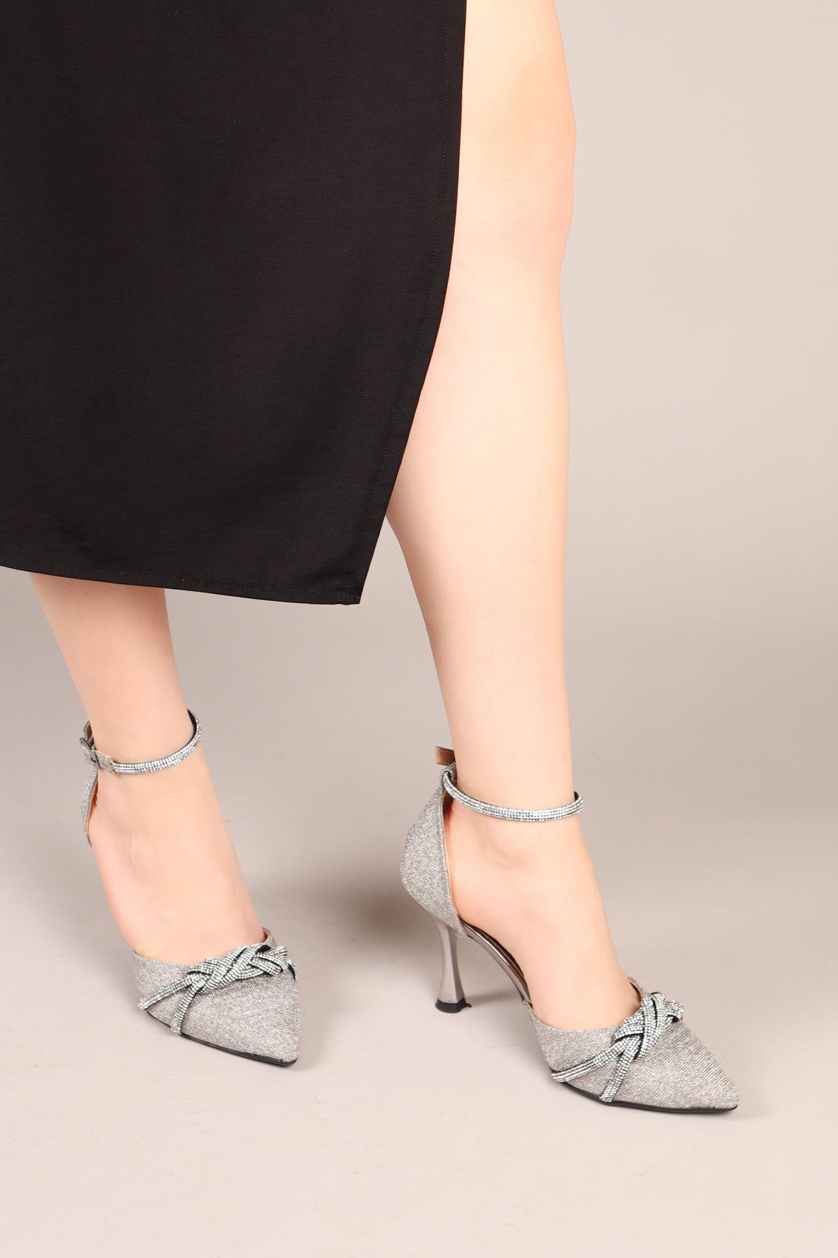 ALWEN Simli Abiye Ayakkabı PLATİNTOPUKLU AYAKKABI