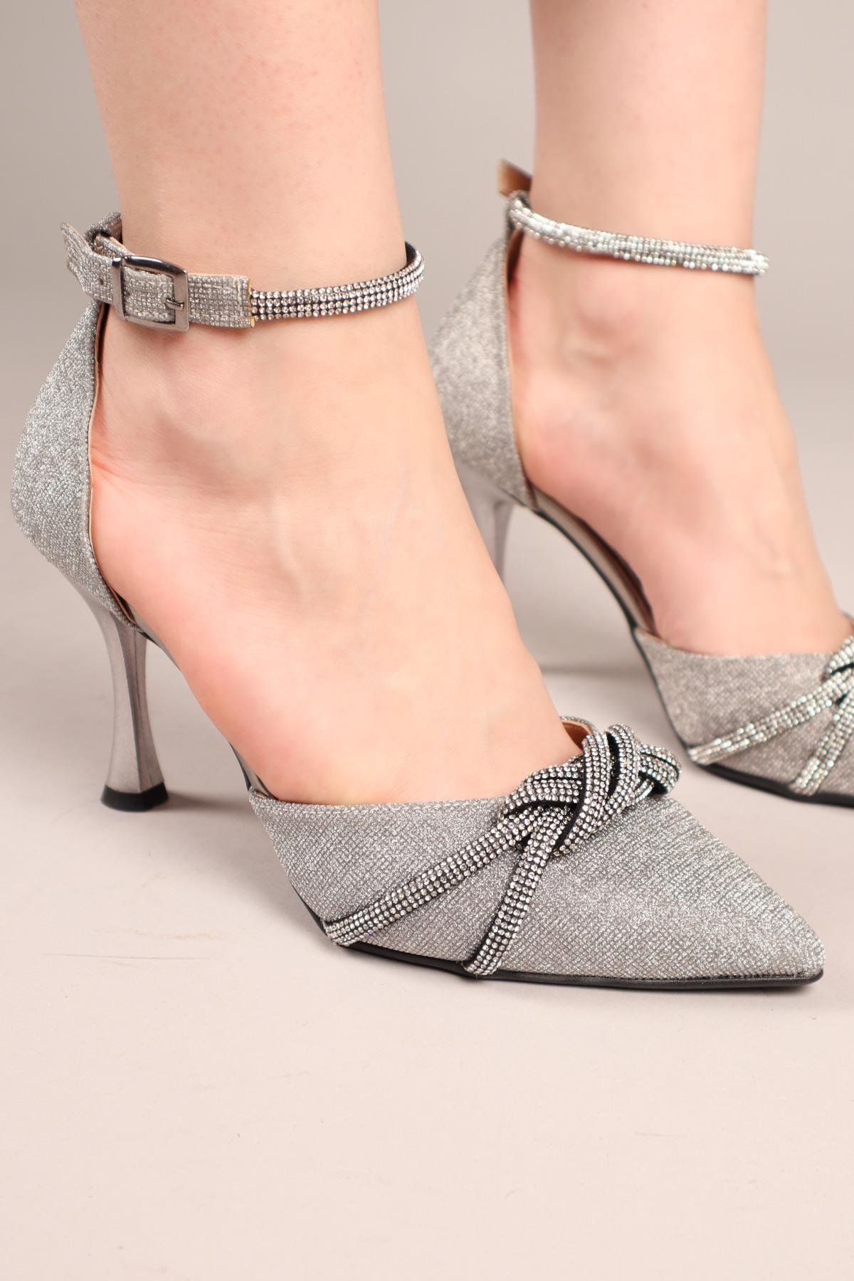 ALWEN Simli Abiye Ayakkabı PLATİNTOPUKLU AYAKKABI