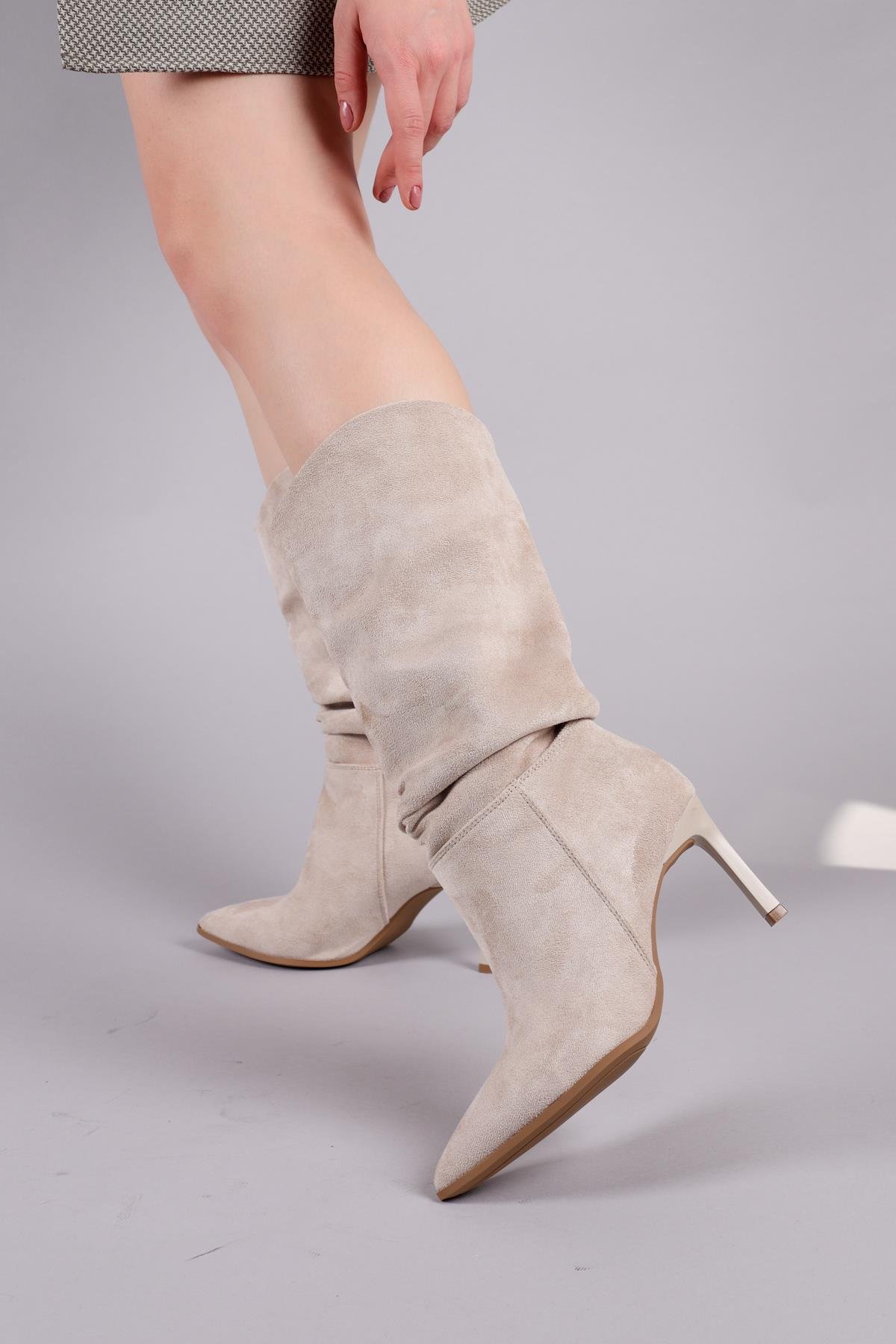 ARLON Büzgülü Çekme Topuklu Çizme BEJÇİZME 