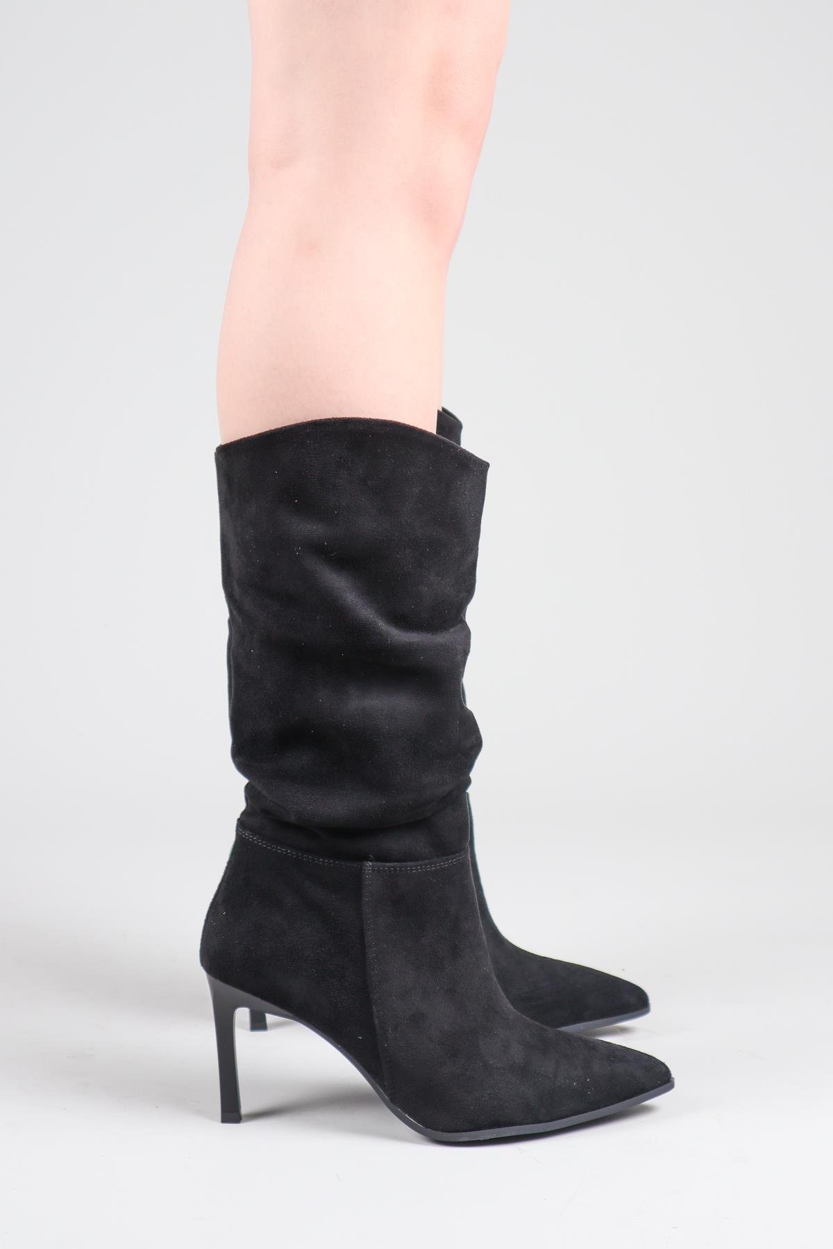 ARLON Büzgülü Çekme Topuklu Çizme SİYAHÇİZME 