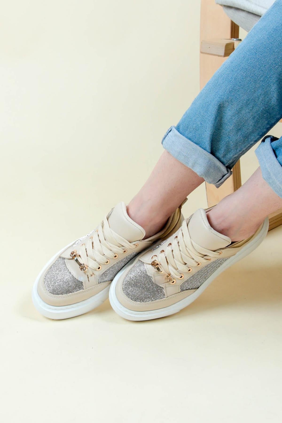 Bağcıklı Çok Taşlı Sneaker BEJSPOR AYAKKABI